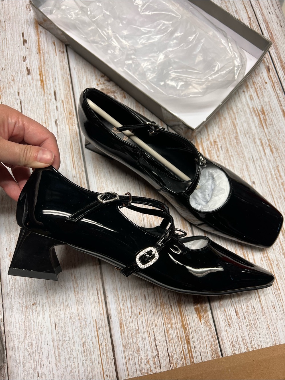 Classic Patent Mary Jane Heels in Black